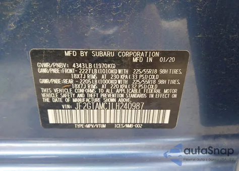 2020 Subaru Crosstrek Limited z USA, uszkodzony, nr VIN JF2GTAMC1LH240987